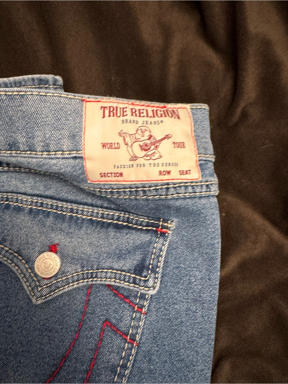 True Religion Blue Denim Jeans with Red Stitching